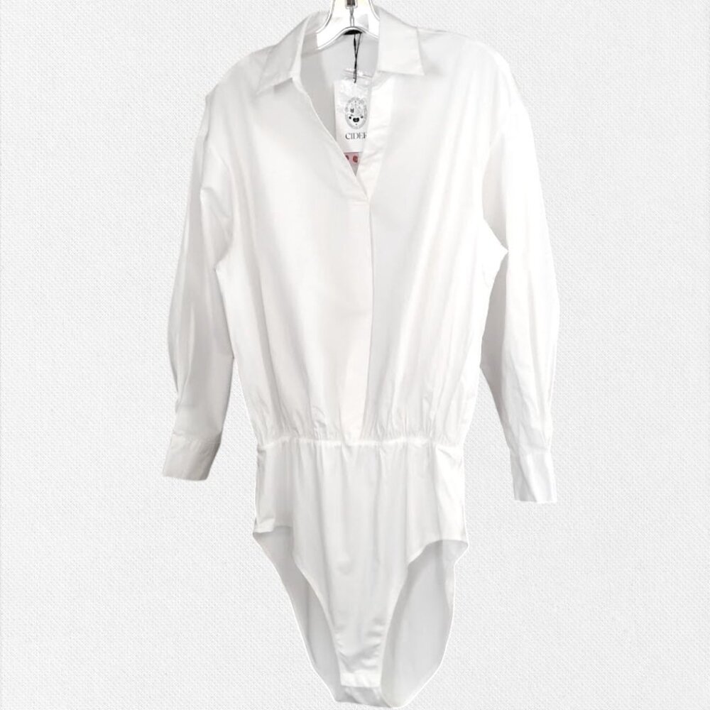 NWT Cider Long-Sleeve Poplin Cotton White  Blouse Bodysuit  XL